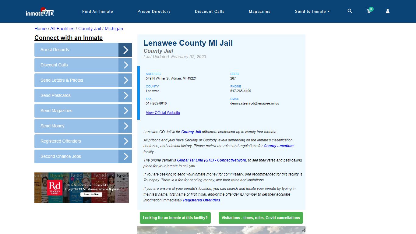 Lenawee County MI Jail - Inmate Locator - Adrian, MI