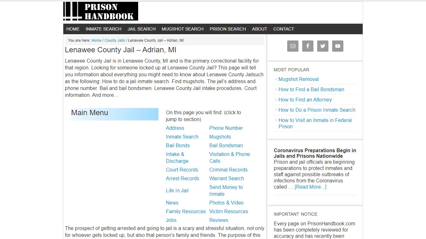 Lenawee County Jail – Adrian, MI - Prison Handbook