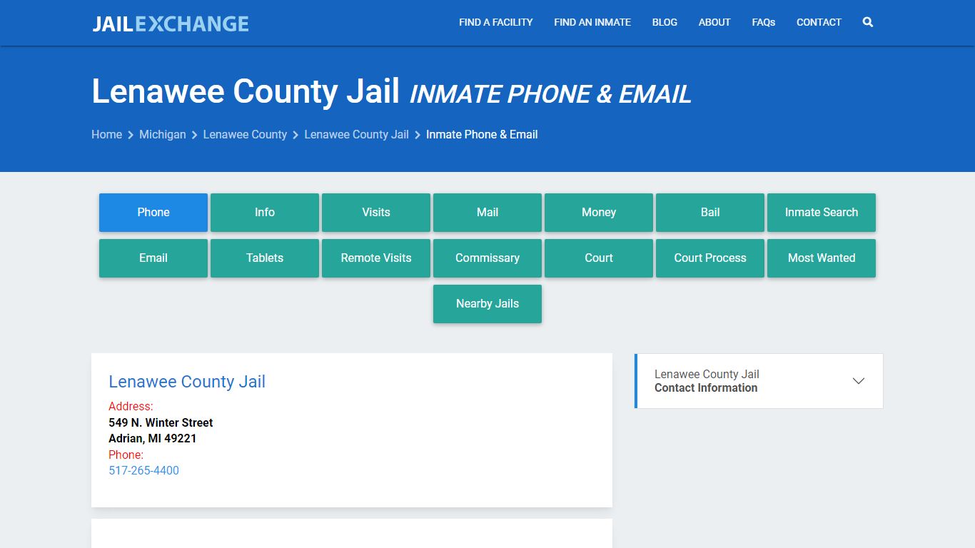 Inmate Phone - Lenawee County Jail, MI - Jail Exchange