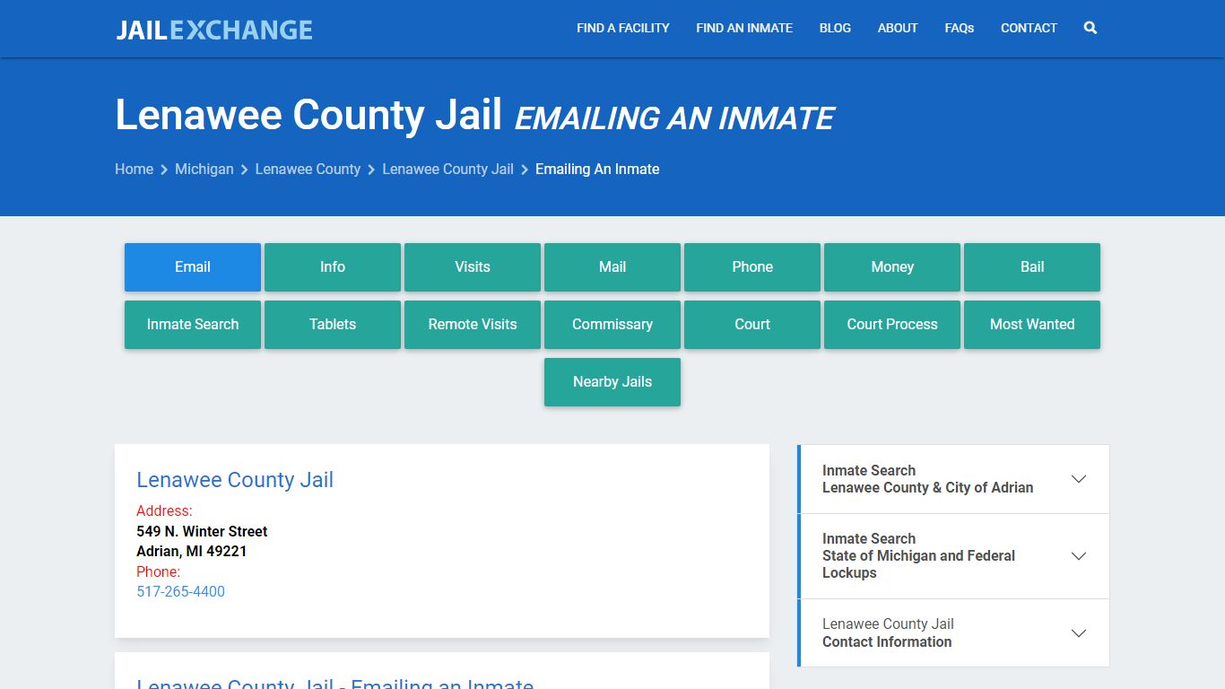 Inmate Text, Email - Lenawee County Jail, MI - Jail Exchange